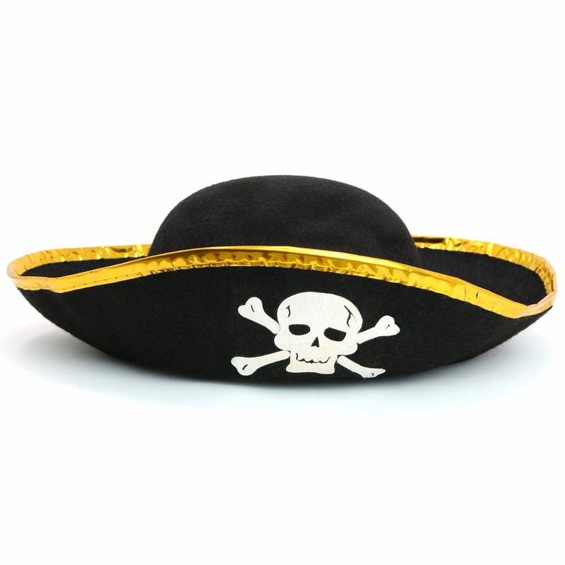 Skeleteen Childrens Tri Corner Pirate Costume Hat - Black and Gold, 1 of 7