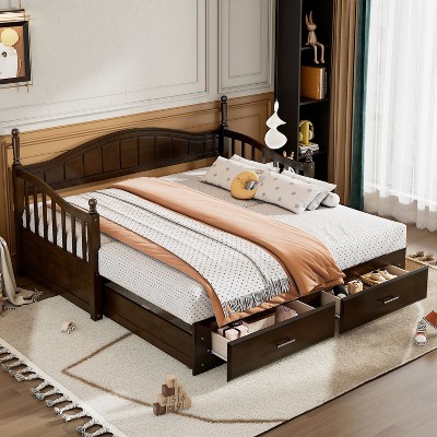 NicBex 79.9" Twin Size Daybed with Trundle Upholstered Daybed with Storage Extendable Day bed with 2 Spacious Drawers for Living Room