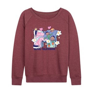 Women's - MTV - Funky Flower Dude Lightweight French Terry Wide Neck Long Sleeve Shirt - 1 of 4