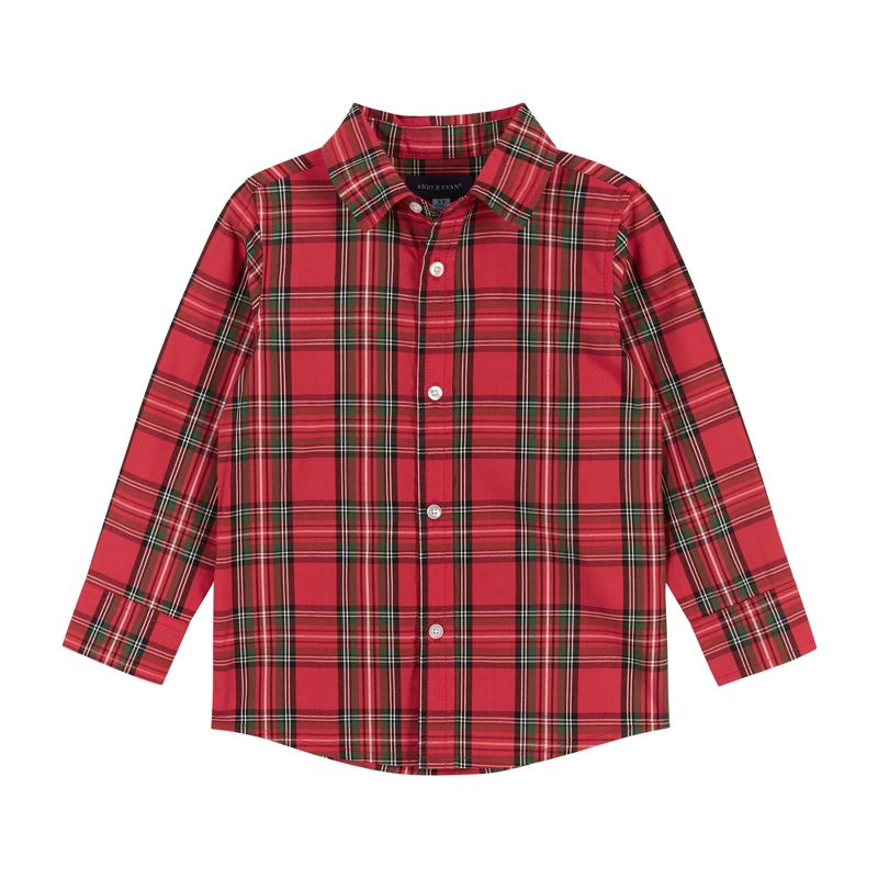Andy & Evan  Toddler  Boys Red Plaid Flannel Buttondown w/Suspenders Set, 4 of 6
