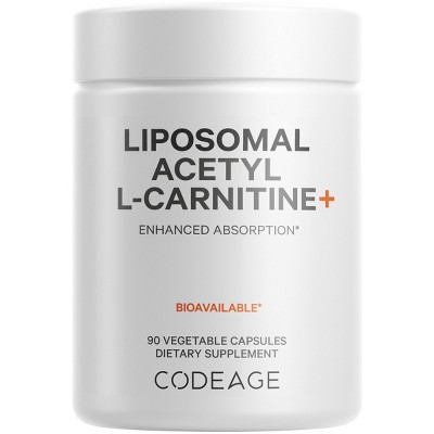 Codeage Liposomal Acetyl-L-Carnitine 500mg Supplement, 3-Month Supply, Liposomal ALC, Non-GMO - 90 ct
