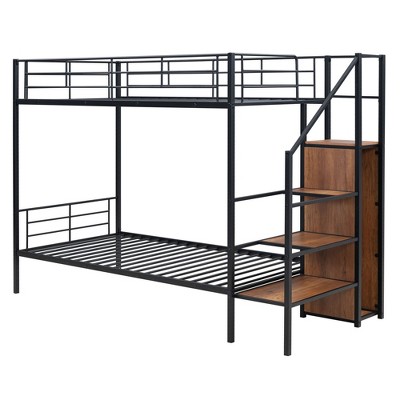 NicBex Twin Over Twin Bunk Bed with Guardrail,Twin Loft Bed with Lateral Storage Ladder and Wardrobe,Modern Bunk Beds,Bunk Beds for Bedroom