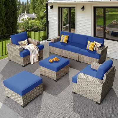 XIZZI All-Weather Rattan Furniture, Sectional Sets w/ Optional Solar Light-Up Coffee Table & Ottoman, Choose 6-9pc Configs in 8 Fade Resistant Colors