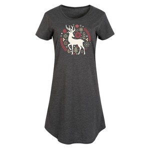 Women's - Instant Message - Scandinavian Christmas Deer Graphic T-shirt Dress - 1 of 4