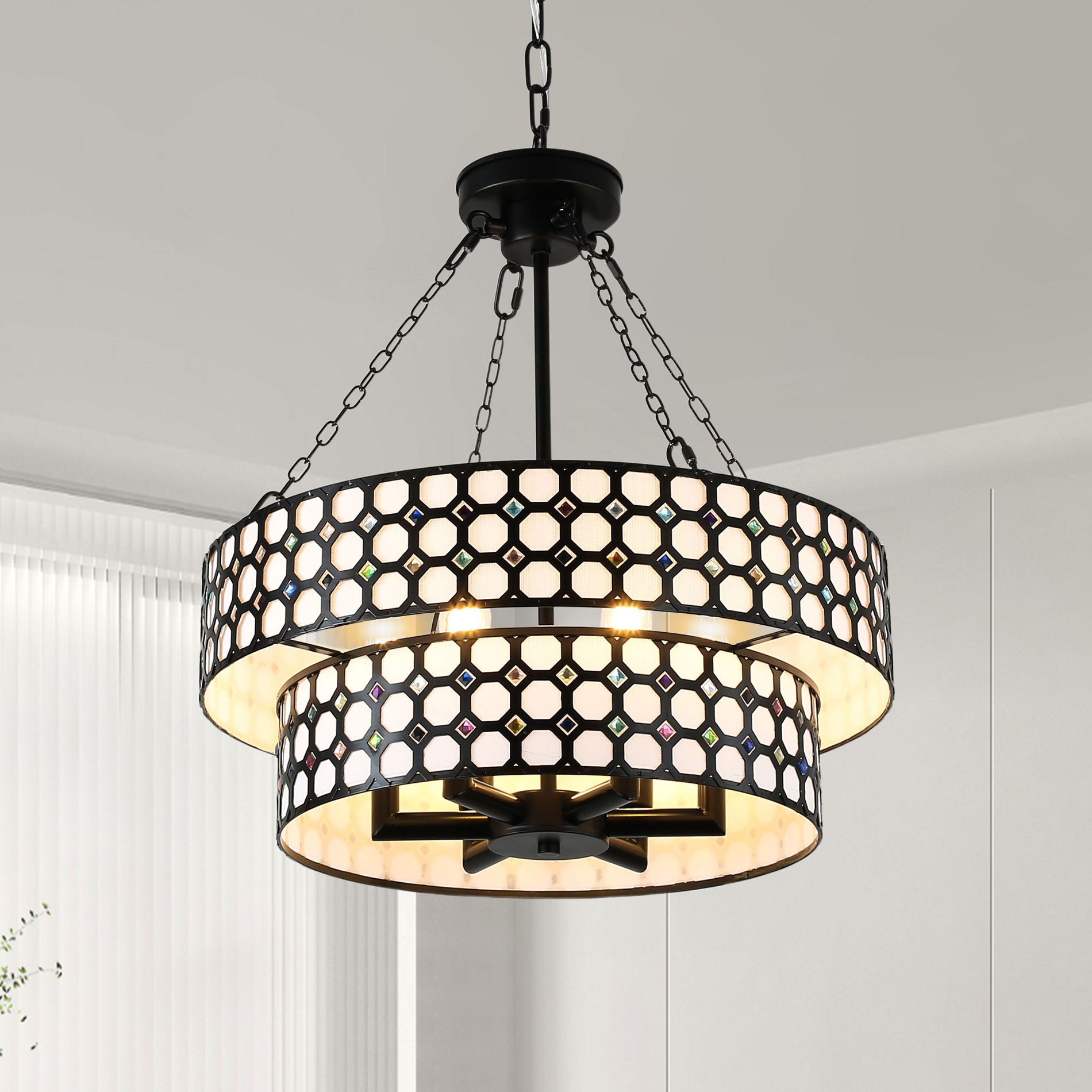 Bella Depot Black Vintage 6-light 2-Tier Colored Chandelier Dimmable Lighting Adjustable  Pendant Light for Hallway, Kitchen Island