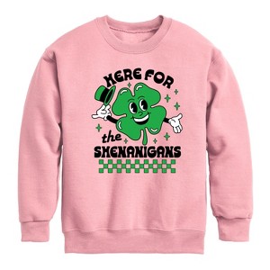 Boys' - Instant Message - St. Patrick's Day Here For The Shenanigans Graphic Long Sleeve Fleece Sweatshirt - 1 of 4