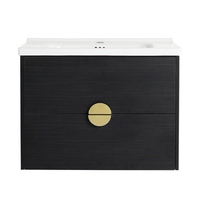 28 Inch Wall-Mounted Bathroom Vanity with Ceramic Sink and Storage ...