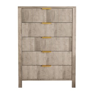 Fluted 5 Drawer Dresser - 45 Inch Tall Slim Dresser for Small Spaces, Modern Farmhouse Wooden Chest for Bedroom Nursery Apartment, Easy Assembly - 1 of 4