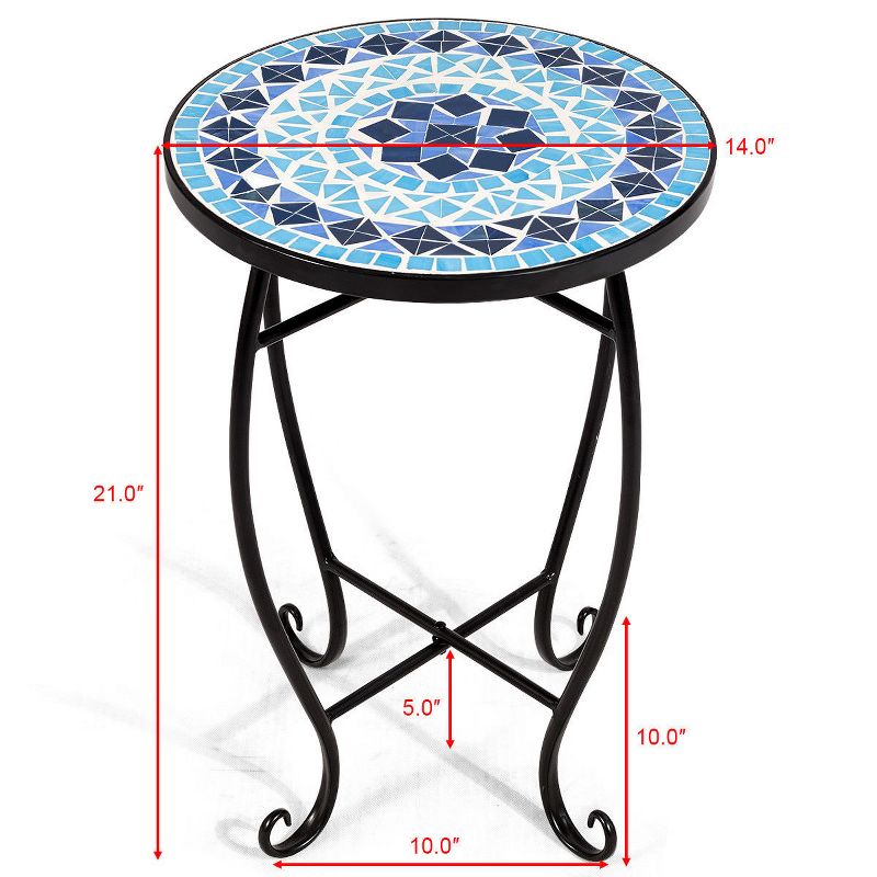 Costway Outdoor Indoor Accent Table,Mosaic Patio Table, Plant Stand Cobalt Blue Color Scheme Garden Steel, 5 of 11