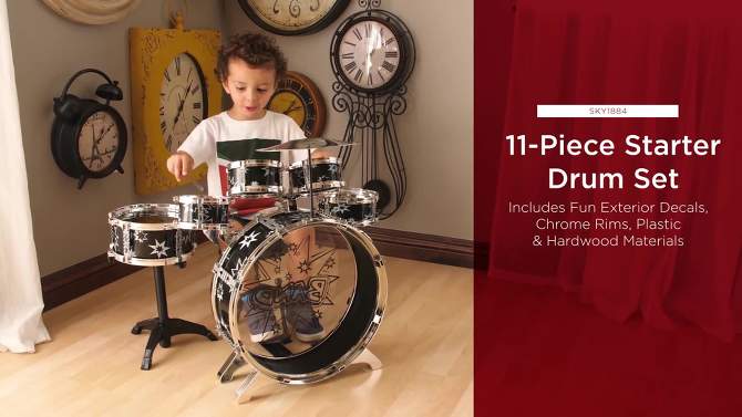 Best Choice Products 11-Piece Kids Starter Drum Set w/ Bass Drum, Tom Drums, Snare, Cymbal, Stool, Drumsticks, 2 of 10, play video