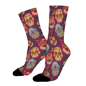 Colorful-Mexican-Sugar-Skulls Women Printed Crew Socks Funny Funky Socks Soft Polyester Novelty Gifts for Artists Men - 1 of 1