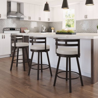 Cream Faux Leather Swivel Counter Stool with Dark Brown Metal