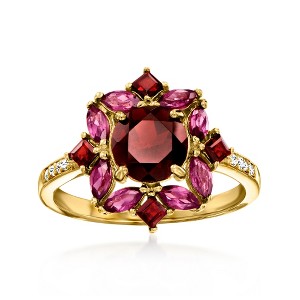 Ross-Simons 1.90 ct. t.w. Garnet and .80 ct. t.w. Rhodolite Garnet Ring With .10 ct. t.w. White Topaz in 18kt Gold Over Sterling - 1 of 4