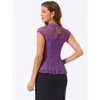 INSPIRE CHIC Women's Mock Neck Cap Sleeve Crochet Lace Peplum Blouse - 4 of 4