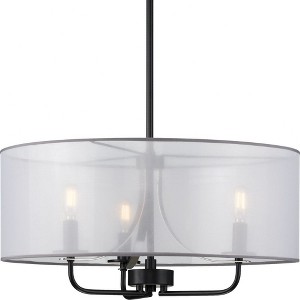 Progress Lighting Riley 3-Light Pendant, Matte Black, Organza Shade - 1 of 2