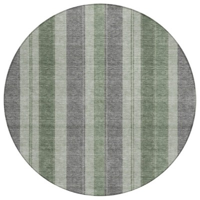 HomeRoots 8' Green And Gray Round Striped Washable Indoor Outdoor Area Rug