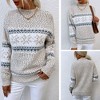 BLUEMING Womens Casual Snow Print Knitted Retro Pullover Sweaters Turtleneck Long Sleeve Crew Neck Jumper Tops - 4 of 4