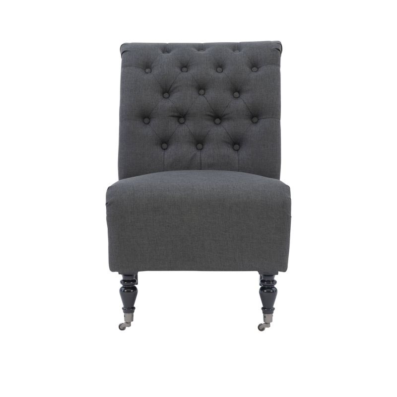 Cora Traditional French Style Roll Back Tufted Slipper Chair Charcoal - Linon, 3 of 11