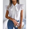 Coolmee Women's Bow Tie Neck Ruffle Cap Sleeve Elegant Office Blouse Shirt Tops - 2 of 4