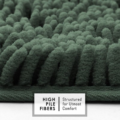 Hunter Green Chenille Bath Rug with Non-Slip Backing, 26x44