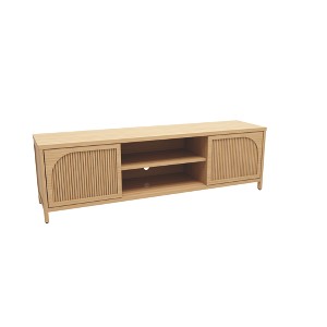 Gulches Natural TV Stand Entertainment Center Fits TVs up to 50 in with Bamboo Material 2 Doors Magnetic Catch 2 Tier Open Inner Shelves - 1 of 4