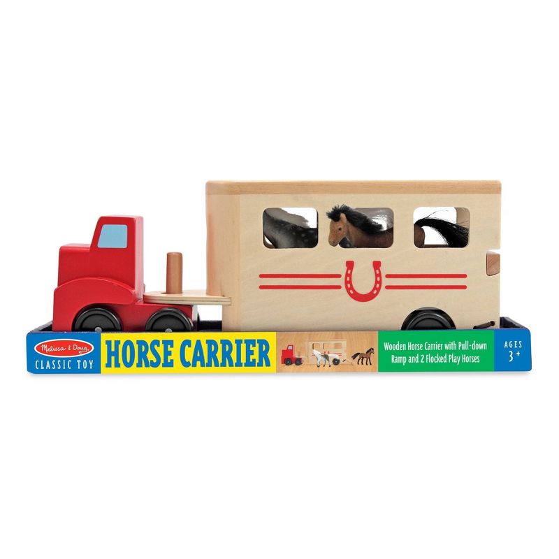 Melissa &#38; Doug Horse Carrier Wooden Vehicle Play Set With 2 Flocked Horses and Pull-Down Ramp, 4 of 13