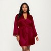 Anna-Kaci Lounge Women's PLus Size Satin Robe and Slip Set with Soft Lace Trim on Sleeves and Delicate Sheen - 2 of 4