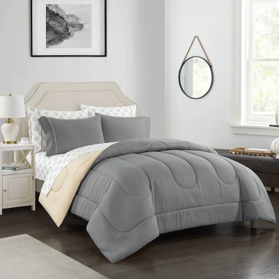 7pc King Roma Solid Reversible Bed in a Bag Comforter Set Dark Gray - Casa Couture