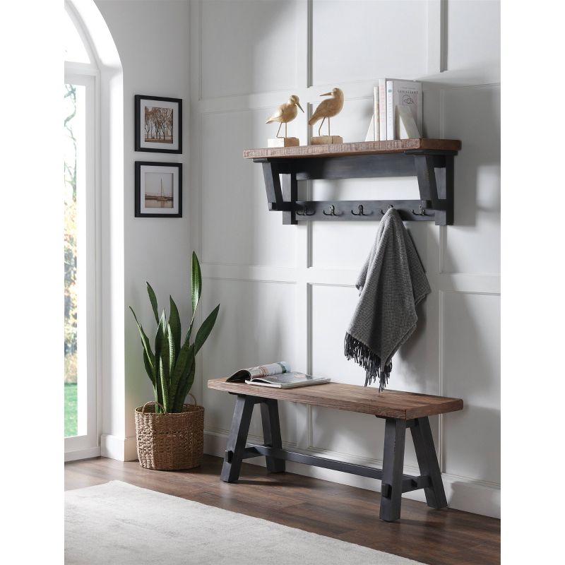 42&#34; Odin Solid Wood Hook with Shelf and Bench Set Black - Alaterre Furniture, 3 of 12