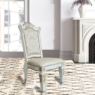 23" Vendome Dining Chair PU, Antique Pearl Finish, Floral Motif - Acme Furniture