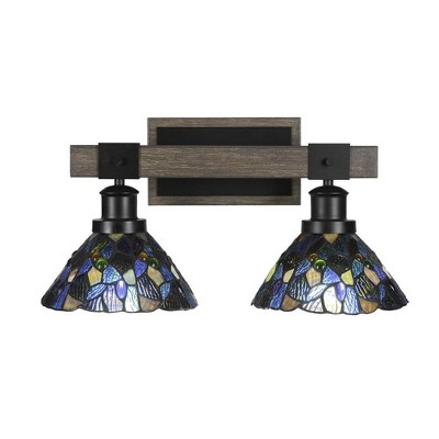 Toltec Lighting Tacoma 2 - Light Vanity in  Black/Painted Wood with 7" Blue Mosaic Art Glass Shade