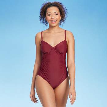 Figleaves Womens Underwired One Piece Bathing Suit, Sunset Red