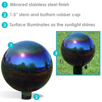 10-Inch Rainbow Mirrored Glass and Stainless Steel Gazing Globe