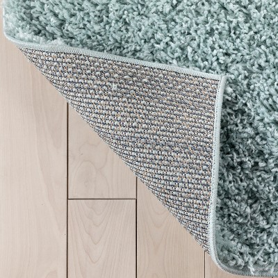 Seafoam Green Solid Shag Reversible Synthetic Area Rug