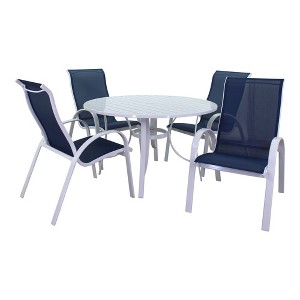 Courtyard Casual Santa Fe 5 pc Sling 48" Round Dining Set with Sling Chairs  Includes one Round table and 4 Sling Chairs - 1 of 4