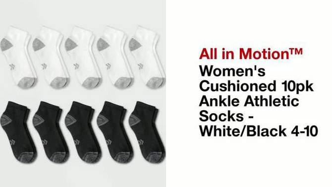 Women&#39;s Cushioned 10pk Ankle Athletic Socks - All In Motion&#8482; White/Black 4-10, 2 of 7, play video