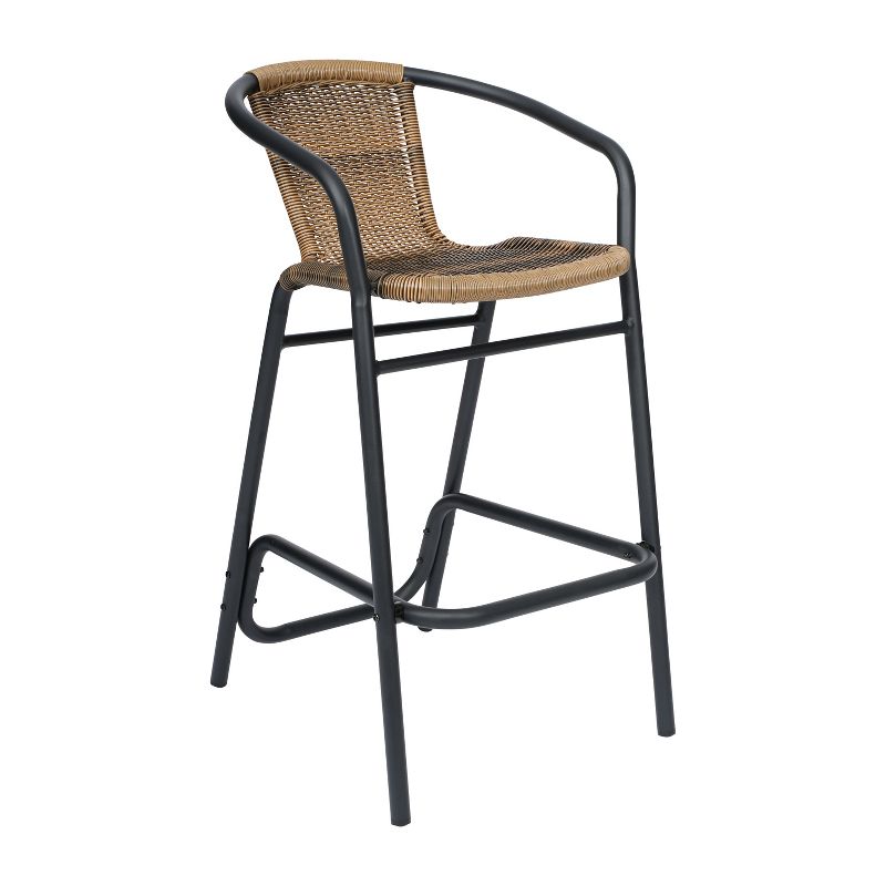 Flash Furniture Lila Commercial Grade Indoor-Outdoor PE Rattan Restaurant Barstool with Steel Frame and Footrest, 1 of 17