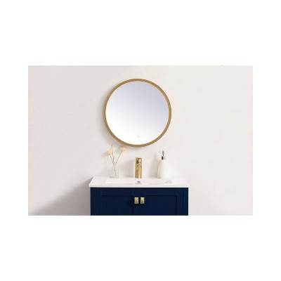 Pier Brass Rectangular LED Hardwired Mirror with Dimmable Light