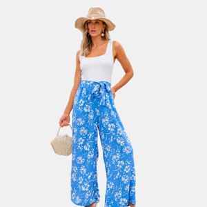 Women's Breezy Blue Floral Wide-Leg Jumpsuit - Cupshe - 1 of 4