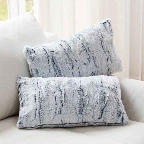 Cheer Collection Blue And White Textured Faux Fur Throw Pillows