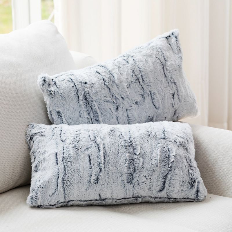 Cheer Collection Blue and White Textured Faux Fur Throw Pillows, 1 of 4