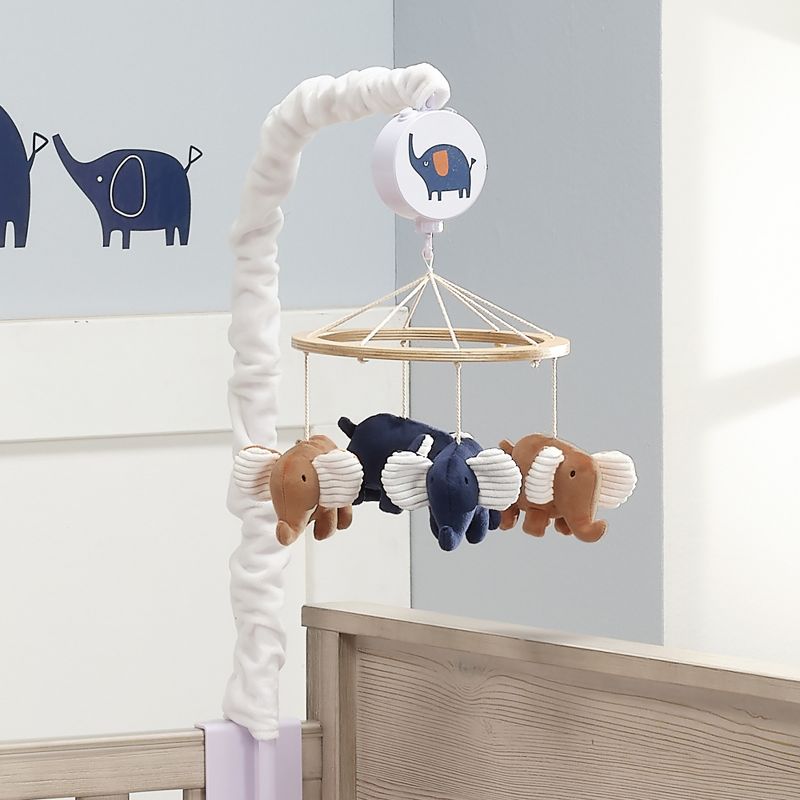 Lambs & Ivy Playful Elephant Blue/White Musical Baby Crib Mobile Soother Toy, 5 of 8