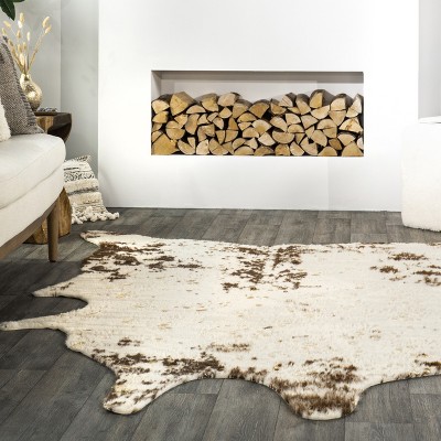 Luxurious Faux Cowhide Brown 5' x 6'7" Synthetic Area Rug