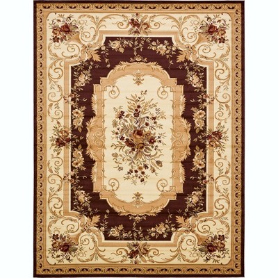 Brown Rectangular Floral Stain-Resistant Synthetic Area Rug