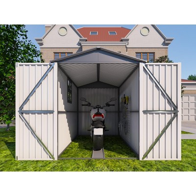 Motorcycle Outdoor Steel Storage Shed With Window , tracks and fixtures,Grey+White