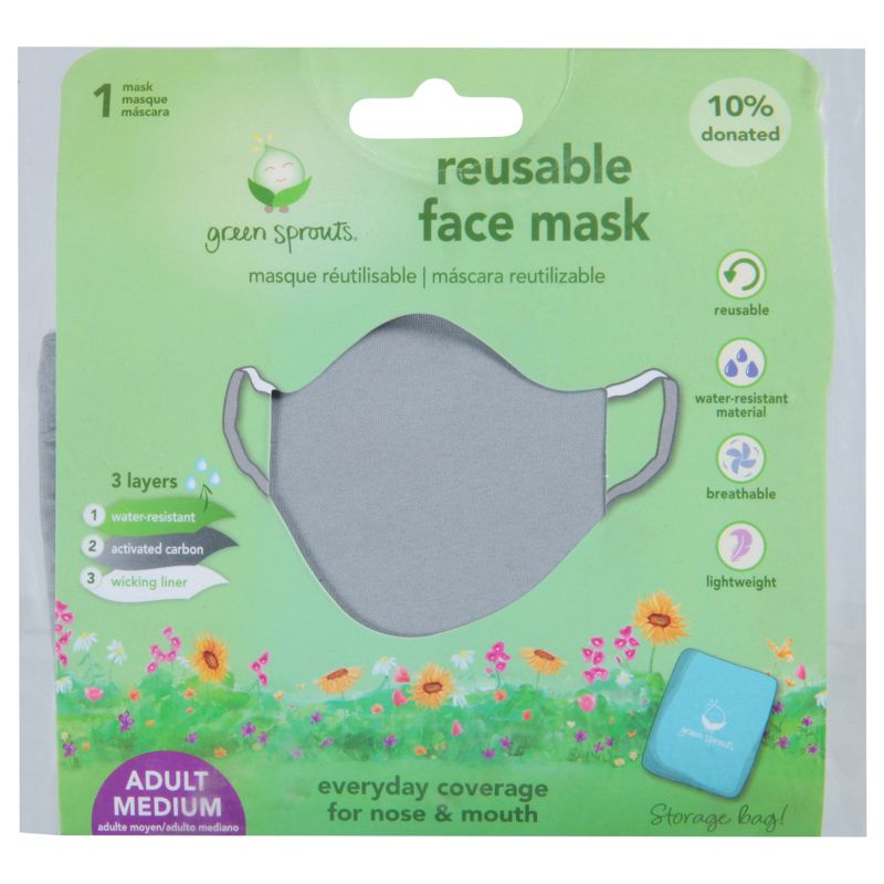 Green Sprouts Gray Reusable Adult Face Mask Medium - 1 ct, 1 of 4