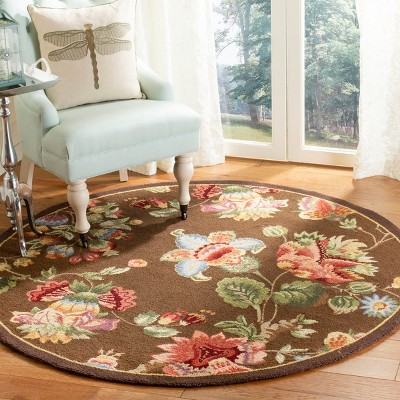 Handmade Light Blue Floral Wool Round Area Rug, 4' x 4'