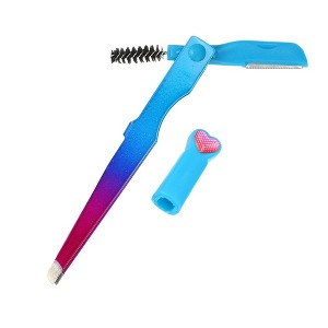 Unique Bargains Portable Foldable 3 in1 Eyebrow Shaping Tool Blue Gradient Rose Red 1 Pc - 1 of 4
