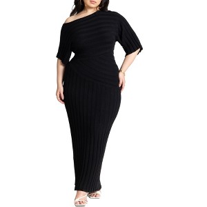 ELOQUII Mixed Directional Rib Midi Dress - 1 of 4