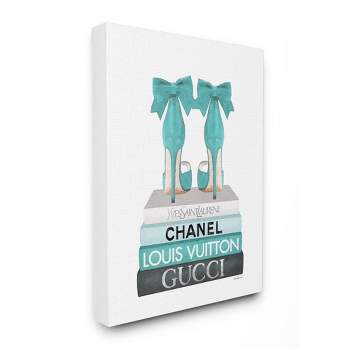 Stupell Industries Turquoise Bow Heels on Books Women's Fashion Canvas Wall Art - Blue - 16 x 20